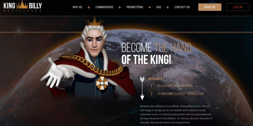 king billy affiliates homepage
